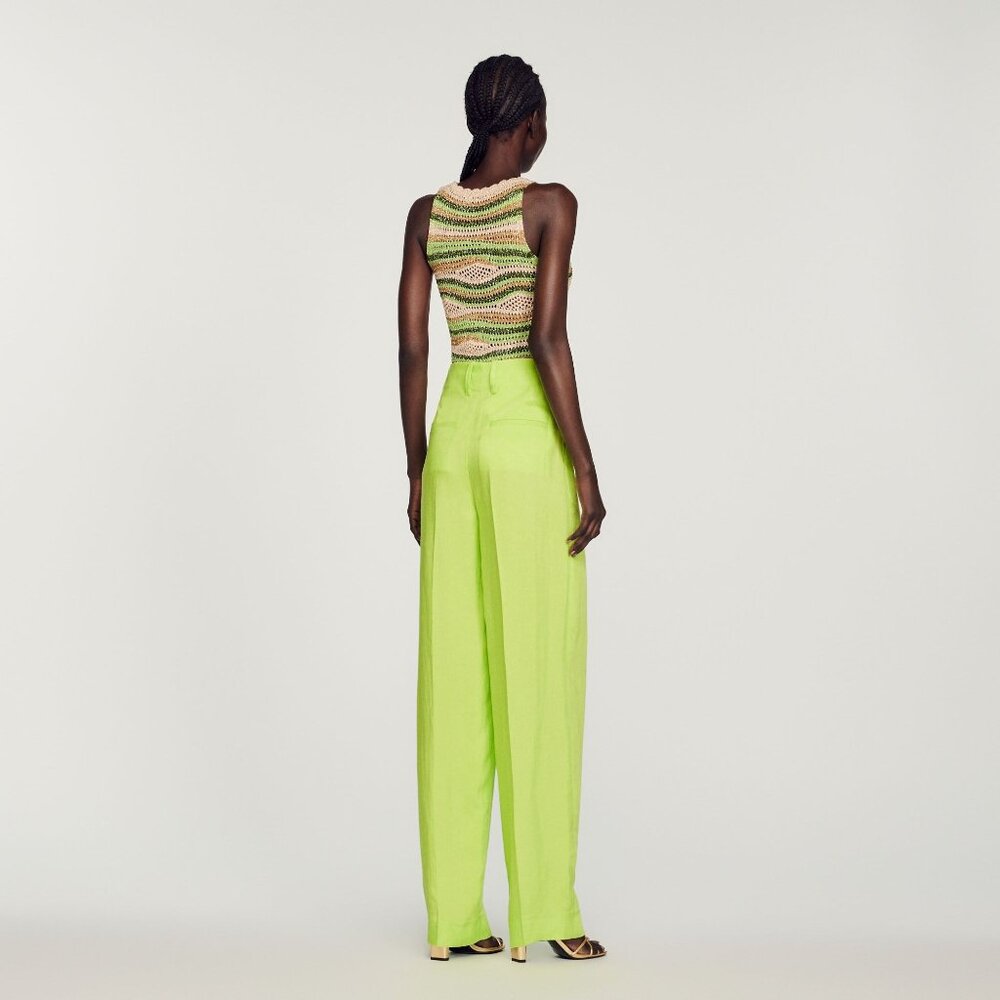 SANDRO PARIS Deauville Pleat Wide Leg High Waist Pants Lime Green Size 38 (6) - Picture 2 of 12